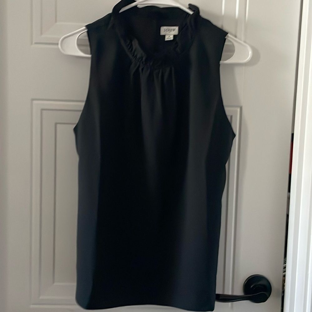 J. Crew Factory Black Ruffle Neck Sleeveless Blouse